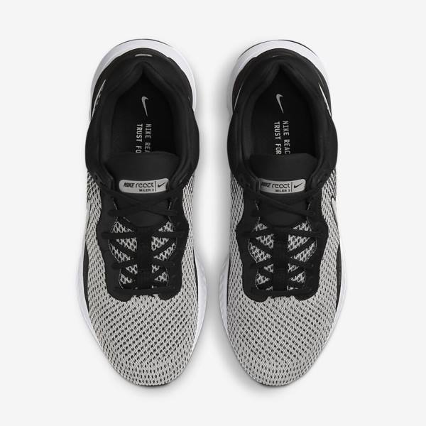 Men's Nike React Miler 3 Road Running Shoes White / Black / Metal Silver | NK491RES