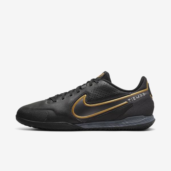 Men\'s Nike React Tiempo Legend 9 Pro IC Indoor-Court Football Shoes Black / Dark Grey / Metal Gold / Metal Dark Grey | NK235UFQ