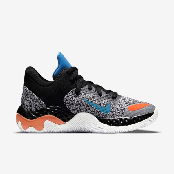 Men's Nike Renew Elevate 2 Basketball Shoes Black / White / Orange / Light Blue | NK970JKW