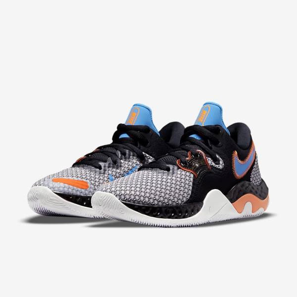 Men's Nike Renew Elevate 2 Basketball Shoes Black / White / Orange / Light Blue | NK970JKW