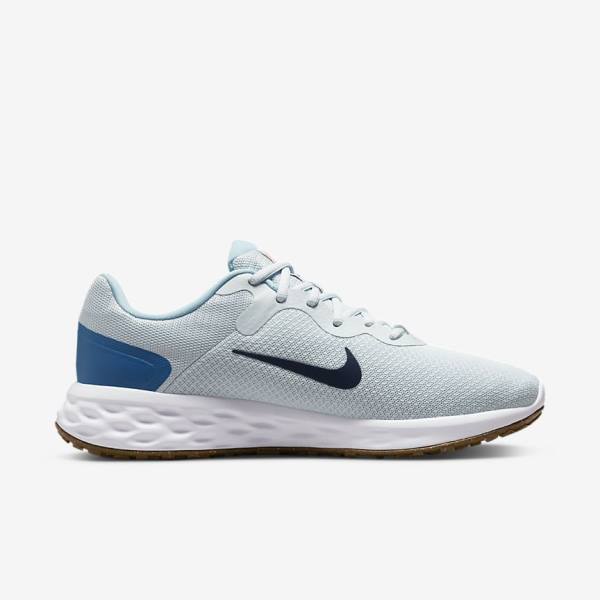 Men's Nike Revolution 6 (Extra Wide) Running Shoes Platinum / Dark Blue / Blue | NK721POF