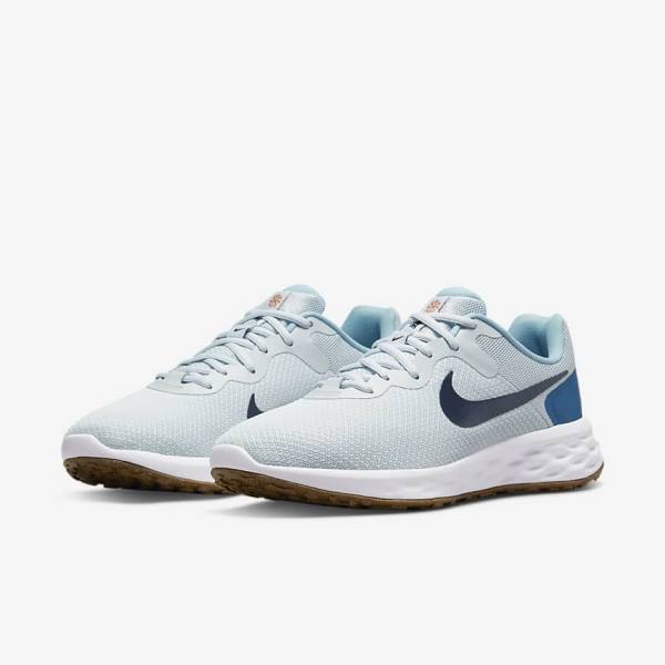 Men's Nike Revolution 6 (Extra Wide) Running Shoes Platinum / Dark Blue / Blue | NK721POF