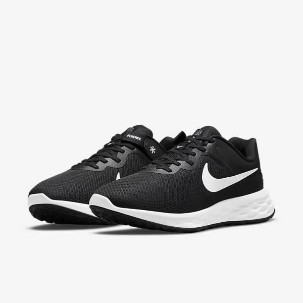 Men's Nike Revolution 6 FlyEase Next Nature Easy-On-And-Off Road (Extra Wide) Running Shoes Black / Grey / White | NK190DFY