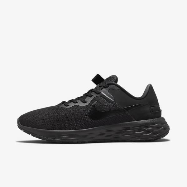 Men\'s Nike Revolution 6 FlyEase Next Nature Easy-On-And-Off Road (Extra Wide) Running Shoes Black / Dark Grey | NK289CJB