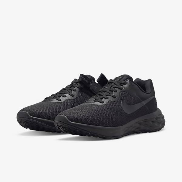 Men's Nike Revolution 6 FlyEase Next Nature Easy On-Off Road Running Shoes Black / Dark Grey | NK318AMR