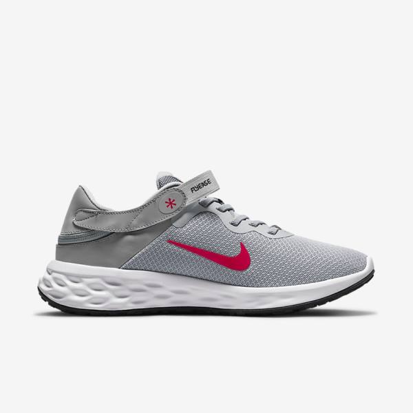 Men's Nike Revolution 6 FlyEase Next Nature Easy On-Off Road Running Shoes Light Grey / Dark Grey / Red | NK809RWS