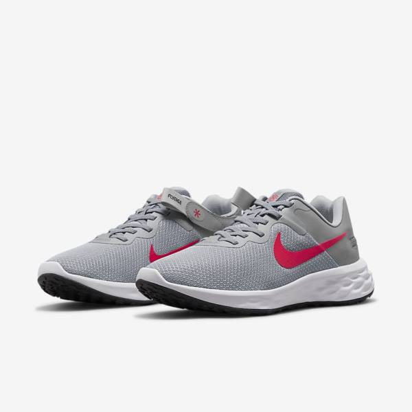 Men's Nike Revolution 6 FlyEase Next Nature Easy On-Off Road Running Shoes Light Grey / Dark Grey / Red | NK809RWS