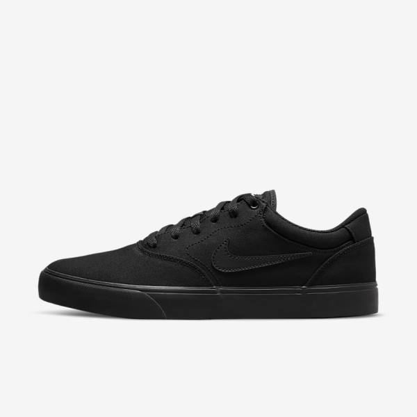 Men\'s Nike SB Chron 2 Canvas Skate Shoes Black | NK012NIZ