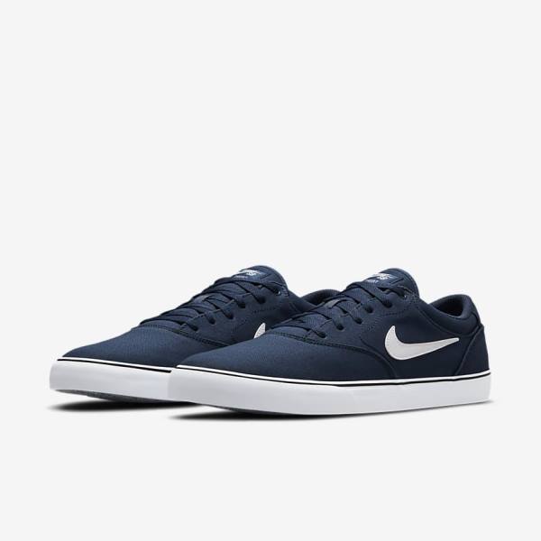 Men's Nike SB Chron 2 Canvas Skate Shoes Navy / Navy / Black / White | NK039FDT