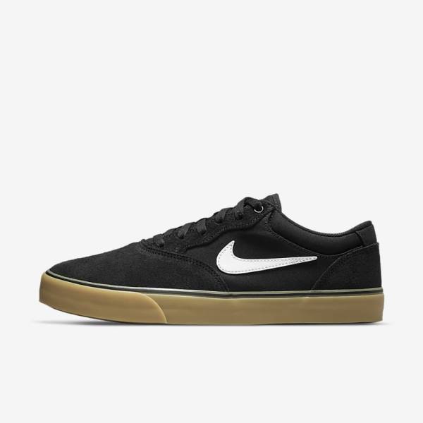 Men\'s Nike SB Chron 2 Skate Shoes Black / Light Brown / White | NK695WPV