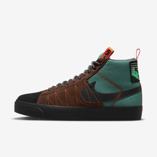 Men\'s Nike SB Zoom Blazer Mid Premium Skate Shoes Green / White / Orange / Black | NK482YDB