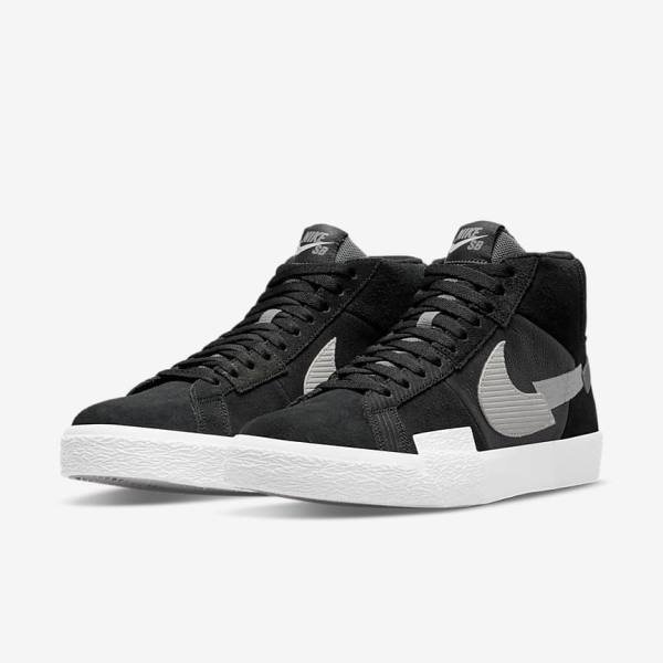 Men's Nike SB Zoom Blazer Mid Premium Skate Shoes Black / Grey / White | NK734SOB