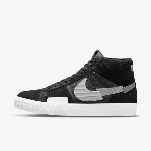 Men\'s Nike SB Zoom Blazer Mid Premium Skate Shoes Black / Grey / White | NK734SOB