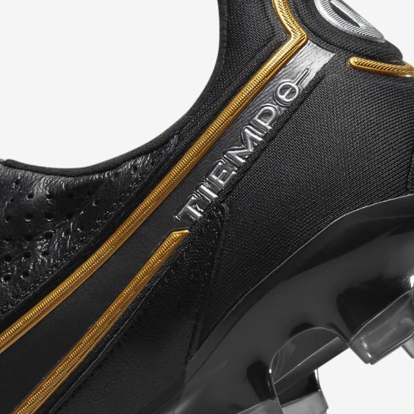 Men's Nike Tiempo Legend 9 Elite FG Firm-Ground Football Shoes Black / Dark Grey / Metal Gold / Metal Dark Grey | NK731FBM