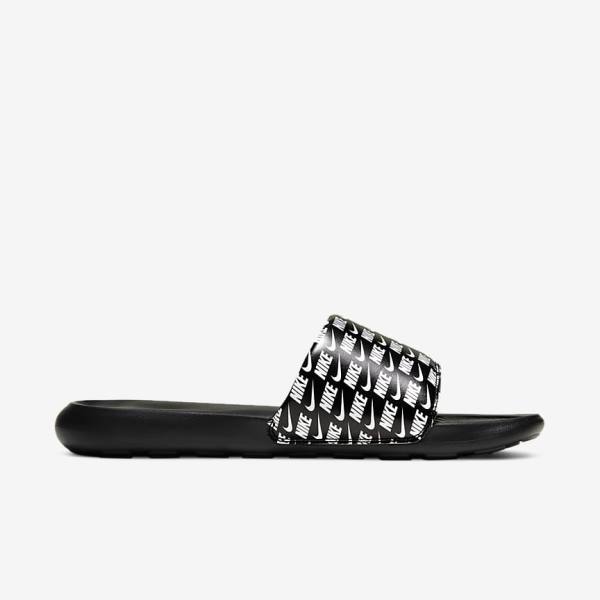 Men's Nike Victori One Printed Slides Black / White | NK432MPO