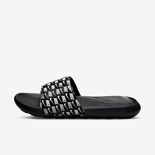 Men\'s Nike Victori One Printed Slides Black / White | NK432MPO