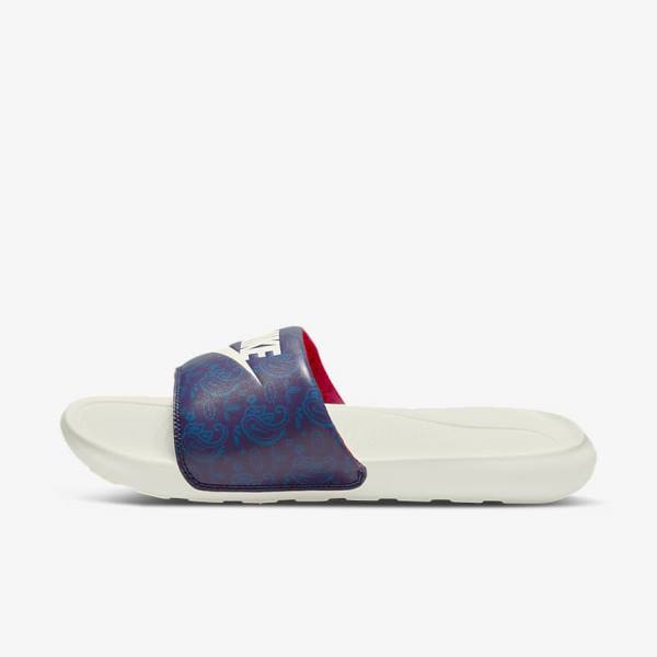 Men\'s Nike Victori One Printed Slides Blue / Dark Blue / Red | NK806AHL