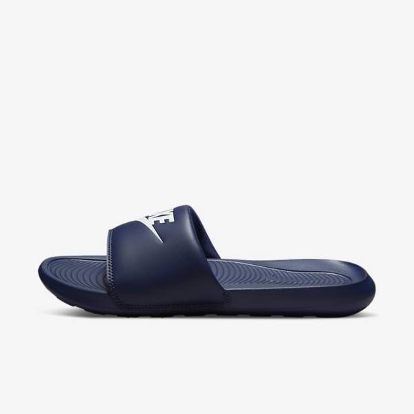 Men\'s Nike Victori One Slides Navy / Navy / White | NK581RIH