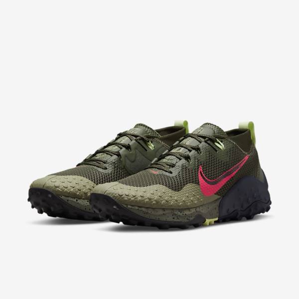 Men's Nike Wildhorse 7 Trail Running Shoes Khaki / Olive / Obsidian / Red | NK201YTK