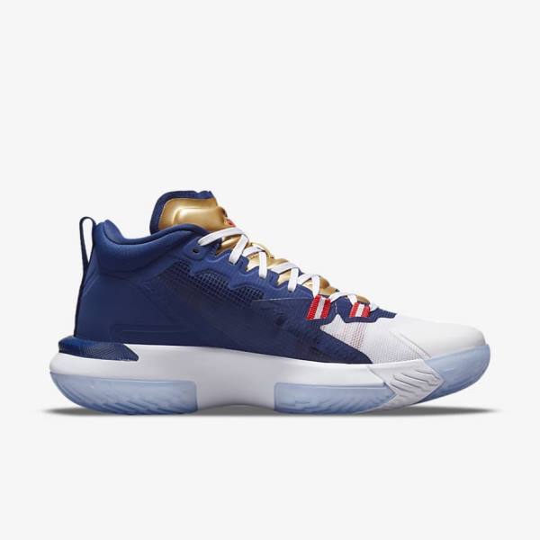 Men's Nike Zion 1 Basketball Shoes Blue / White / Metal Gold / Red | NK210ZPW