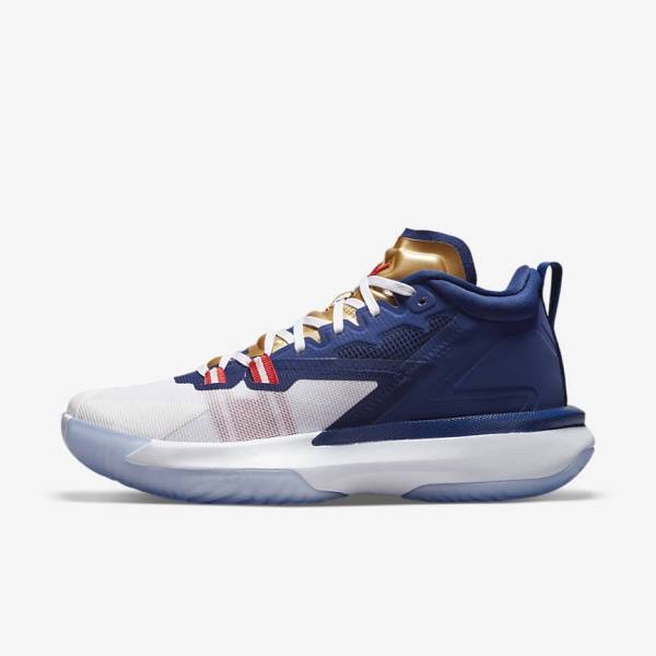 Men\'s Nike Zion 1 Jordan Shoes Blue / White / Metal Gold / Red | NK628IHO