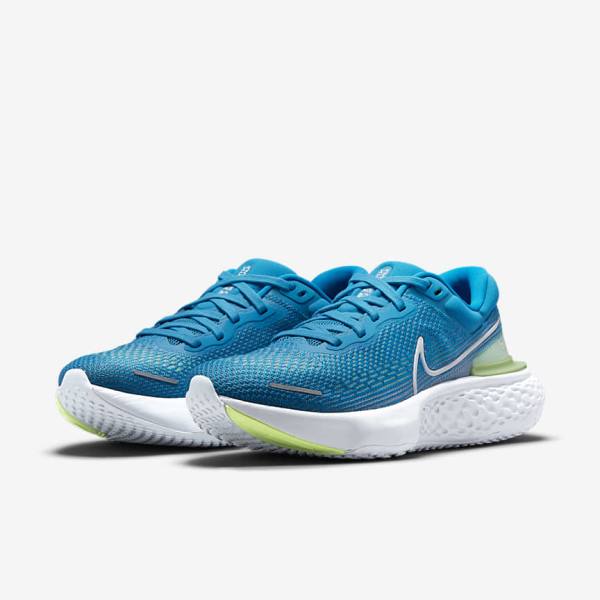 Men's Nike ZoomX Invincible Run Flyknit Road Running Shoes Blue / Light Green / Grey / White | NK874JFW