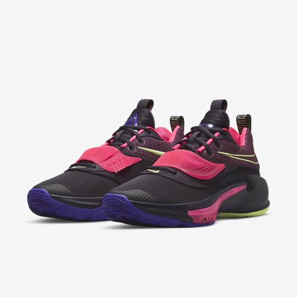 Men's Nike Zoom Freak 3 Basketball Shoes Purple / Pink / Purple / Light Lemon | NK901ABN