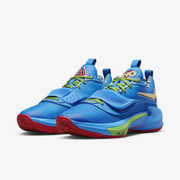 Men's Nike Zoom Freak 3 Basketball Shoes Blue / White / Red / Black | NK975QBK