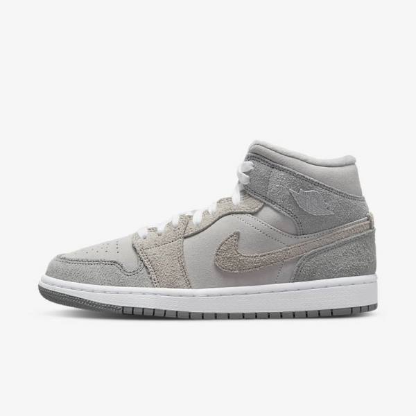 Women\'s Nike Air Jordan 1 Mid SE Sneakers Grey / White / Grey | NK476ONA