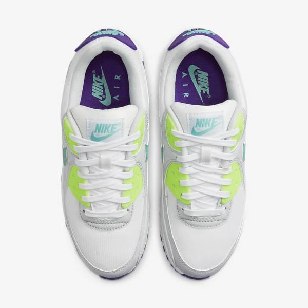 Women's Nike Air Max 90 Sneakers White / Platinum / Turquoise | NK148NYU