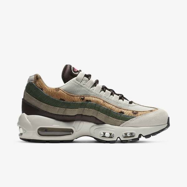 Women's Nike Air Max 95 Premium Sneakers Light Beige / Brown / Olive Grey / White | NK284SYF