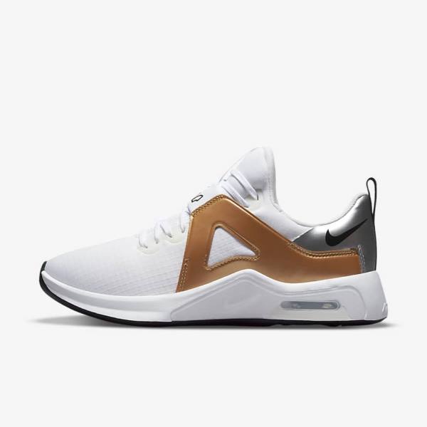 Women\'s Nike Air Max Bella TR 5 Training Shoes White / Metal Silver / Metal Gold / Black | NK574ALQ