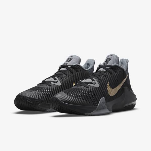 Women's Nike Air Max Impact 3 Basketball Shoes Black / Grey / Dark Grey / Metal Gold | NK510RJY