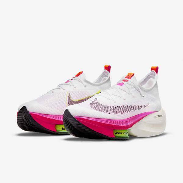 Women's Nike Air Zoom Alphafly NEXT% Flyknit Road Racing Running Shoes White / Black / Black | NK149JXH