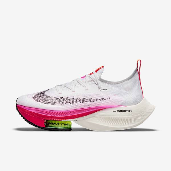 Women\'s Nike Air Zoom Alphafly NEXT% Flyknit Road Racing Running Shoes White / Black / Black | NK149JXH