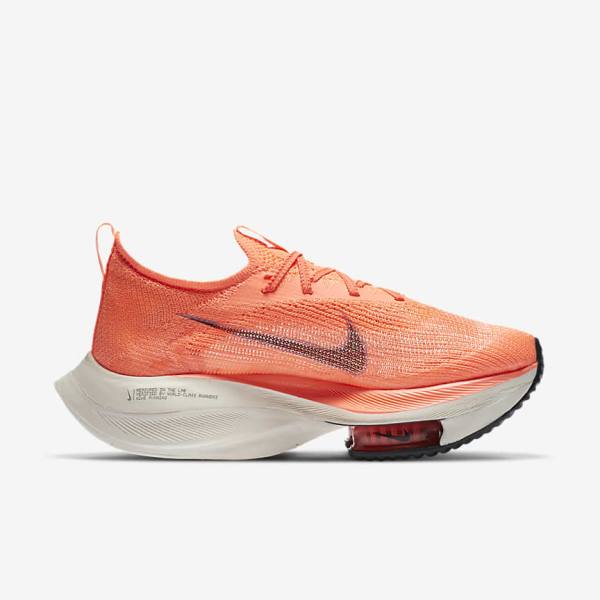 Women's Nike Air Zoom Alphafly NEXT% Flyknit Road Racing Running Shoes Light Mango / Metal Red Brown / Black | NK413XCV