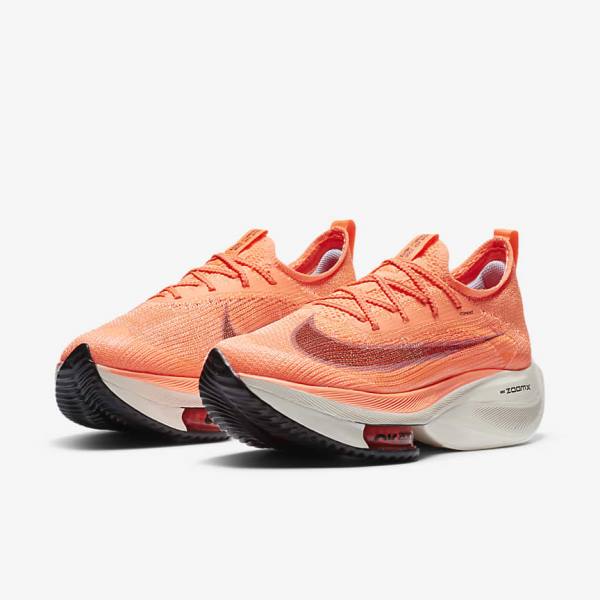 Women's Nike Air Zoom Alphafly NEXT% Flyknit Road Racing Running Shoes Light Mango / Metal Red Brown / Black | NK413XCV