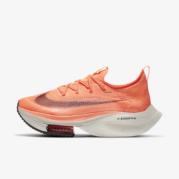 Women\'s Nike Air Zoom Alphafly NEXT% Flyknit Road Racing Running Shoes Light Mango / Metal Red Brown / Black | NK413XCV