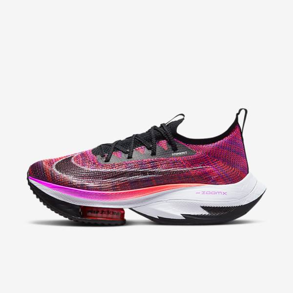 Women\'s Nike Air Zoom Alphafly NEXT% Flyknit Road Racing Running Shoes Purple / Red / Black / Black | NK937BVO