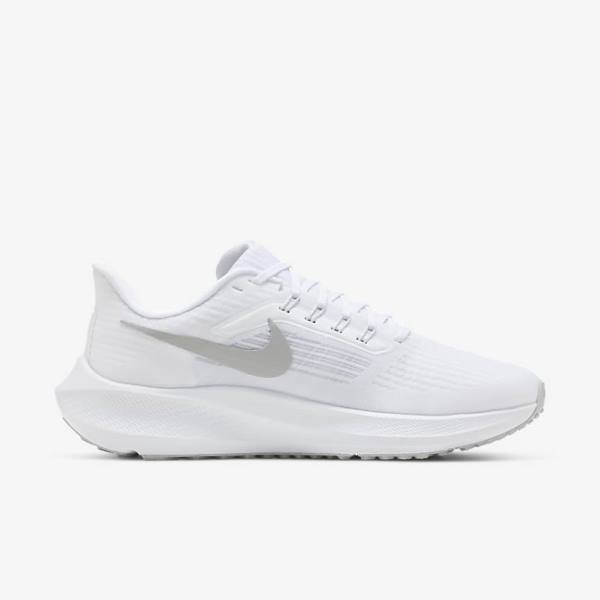 Women's Nike Air Zoom Pegasus 39 Road Running Shoes White / Platinum / Grey / Metal Silver | NK321FZM