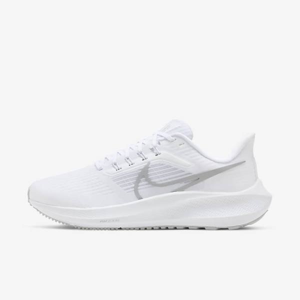 Women\'s Nike Air Zoom Pegasus 39 Road Running Shoes White / Platinum / Grey / Metal Silver | NK321FZM