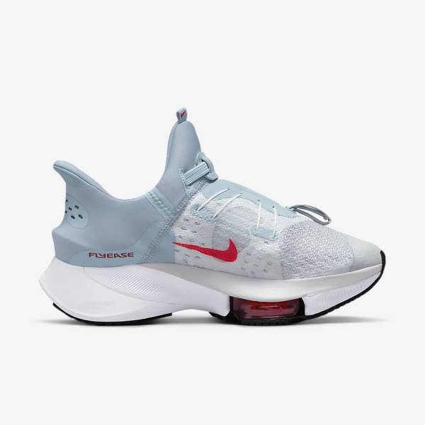 Women's Nike Air Zoom Tempo NEXT% FlyEase Easy On-Off Road Running Shoes Light Blue / Platinum / White / Red | NK639VKF