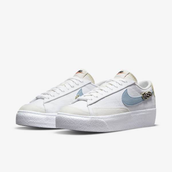 Women's Nike Blazer Low Platform Next Nature Sneakers White / Pink / White / Blue | NK108GSR