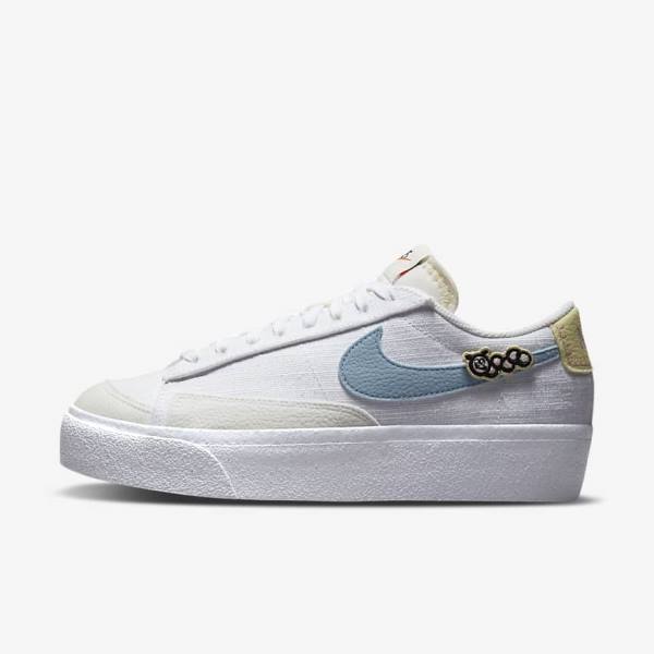 Women\'s Nike Blazer Low Platform Next Nature Sneakers White / Pink / White / Blue | NK108GSR