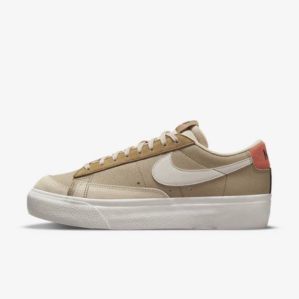 Women\'s Nike Blazer Low Platform SP Sneakers Khaki / Light Beige | NK784QJS