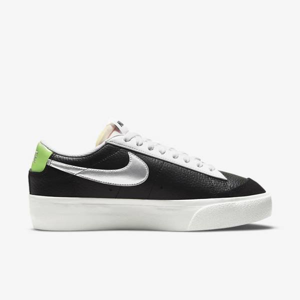 Women's Nike Blazer Platform Sneakers Black / White / Green / Metal Silver | NK015QDB