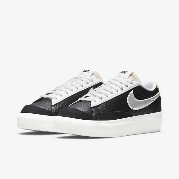 Women's Nike Blazer Platform Sneakers Black / White / Green / Metal Silver | NK015QDB