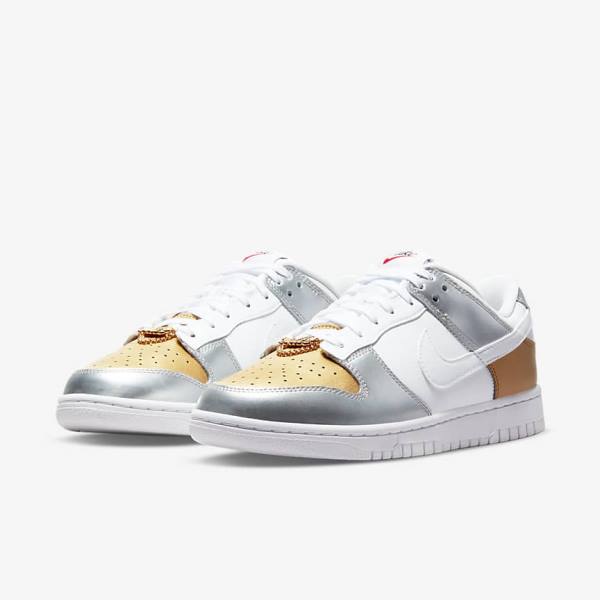 Women's Nike Dunk Low SE Sneakers Gold / Silver / Red / White | NK685WGO