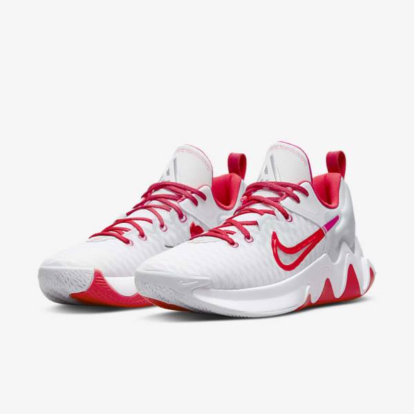 Women's Nike Giannis Immortality Basketball Shoes White / Pink / Platinum / Red | NK216SQG