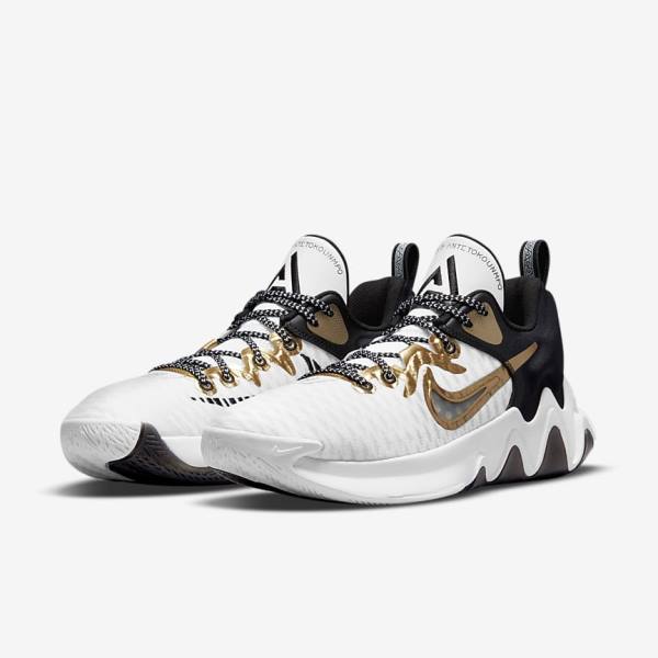 Women's Nike Giannis Immortality Basketball Shoes White / Black / Metal Gold | NK501XHR